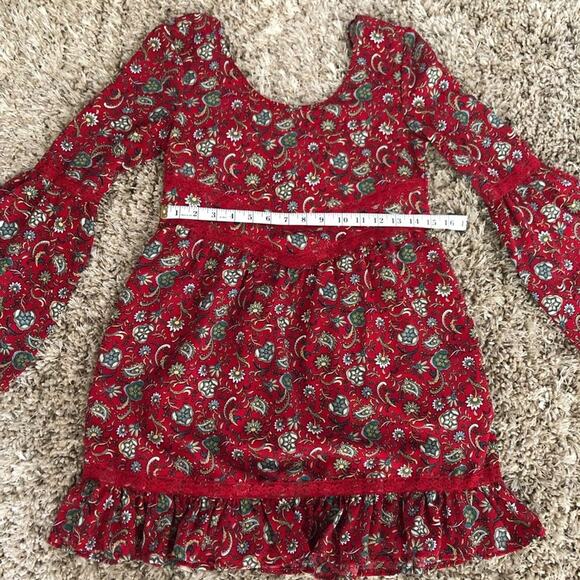 Band of Gypsies Red Lace Bell sleeve Mini Dress Size XS Floral Print - Picture 4 of 8